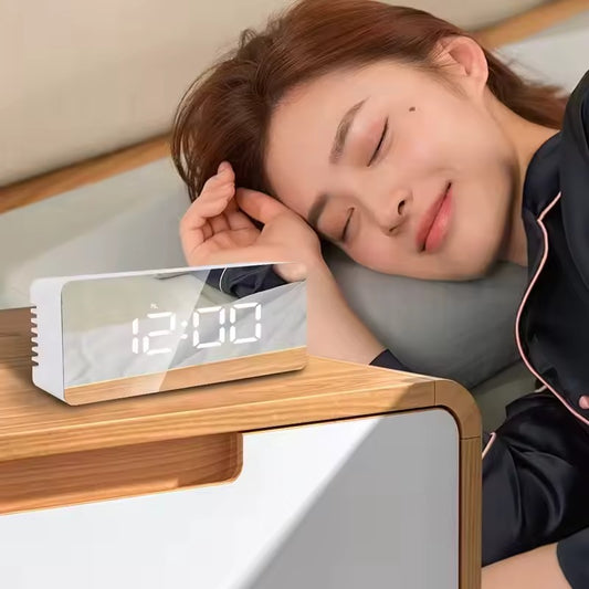 Digital LED Mirror Alarm Clock Modern Display With Time Temperature And Daily Use Convenience