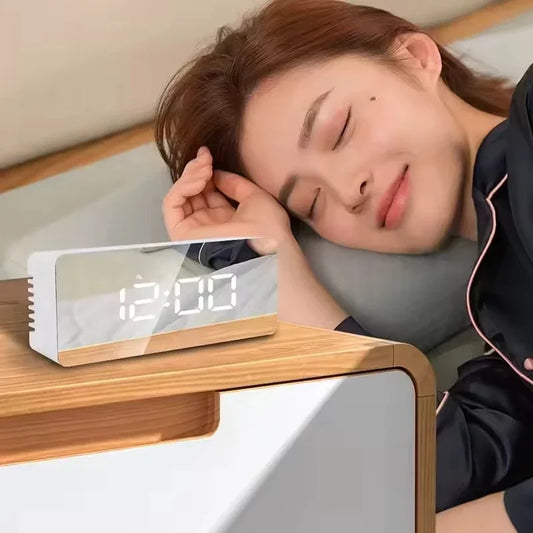 Digital LED Mirror Alarm Clock Modern Display With Time Temperature And Daily Use Convenience