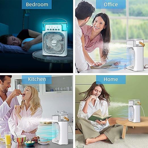 3-in-1 Portable Air Cooler Fan – USB Rechargeable Humidifier, Cooling Fan & LED Night Light (10-Inch)