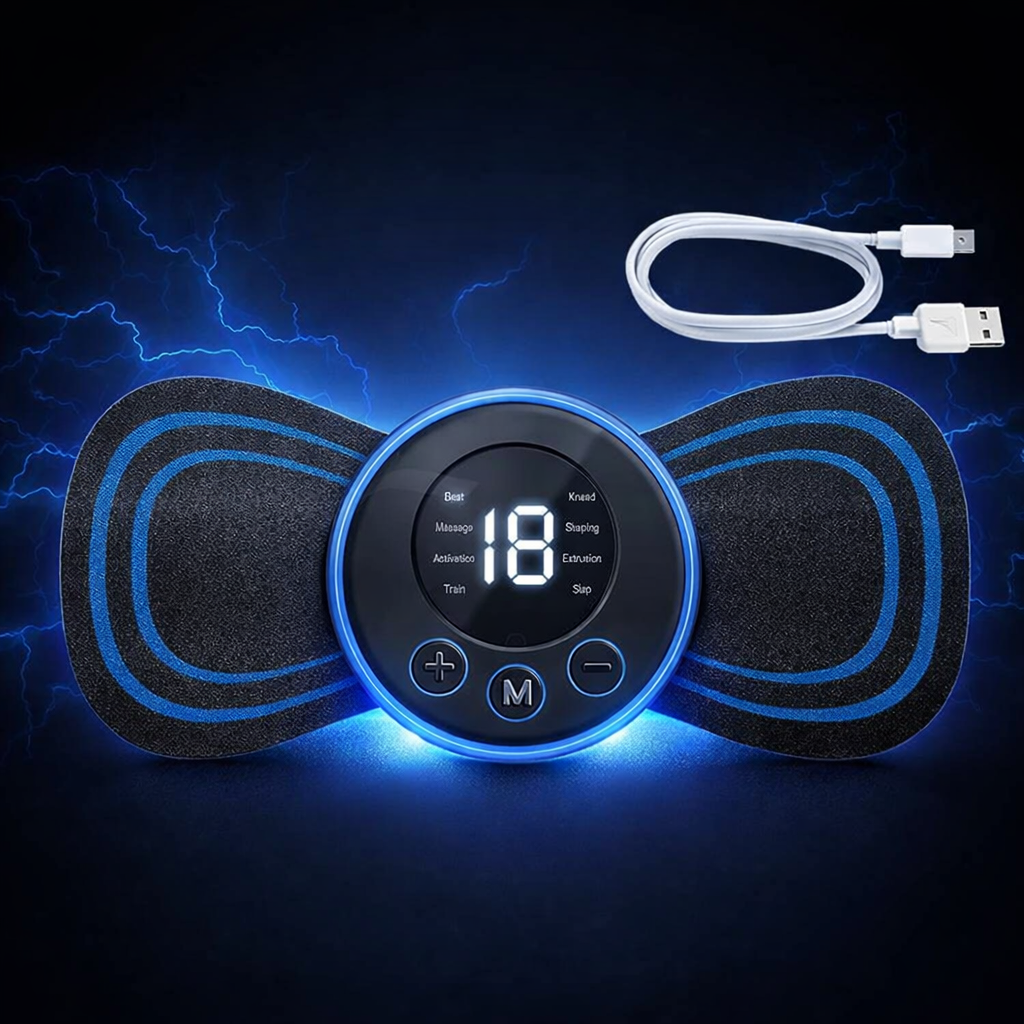 Rechargeable EMS Butterfly Massager – Electronic Muscle Stimulator | Portable Body Massage Pad for Pain Relief & Muscle Relaxation