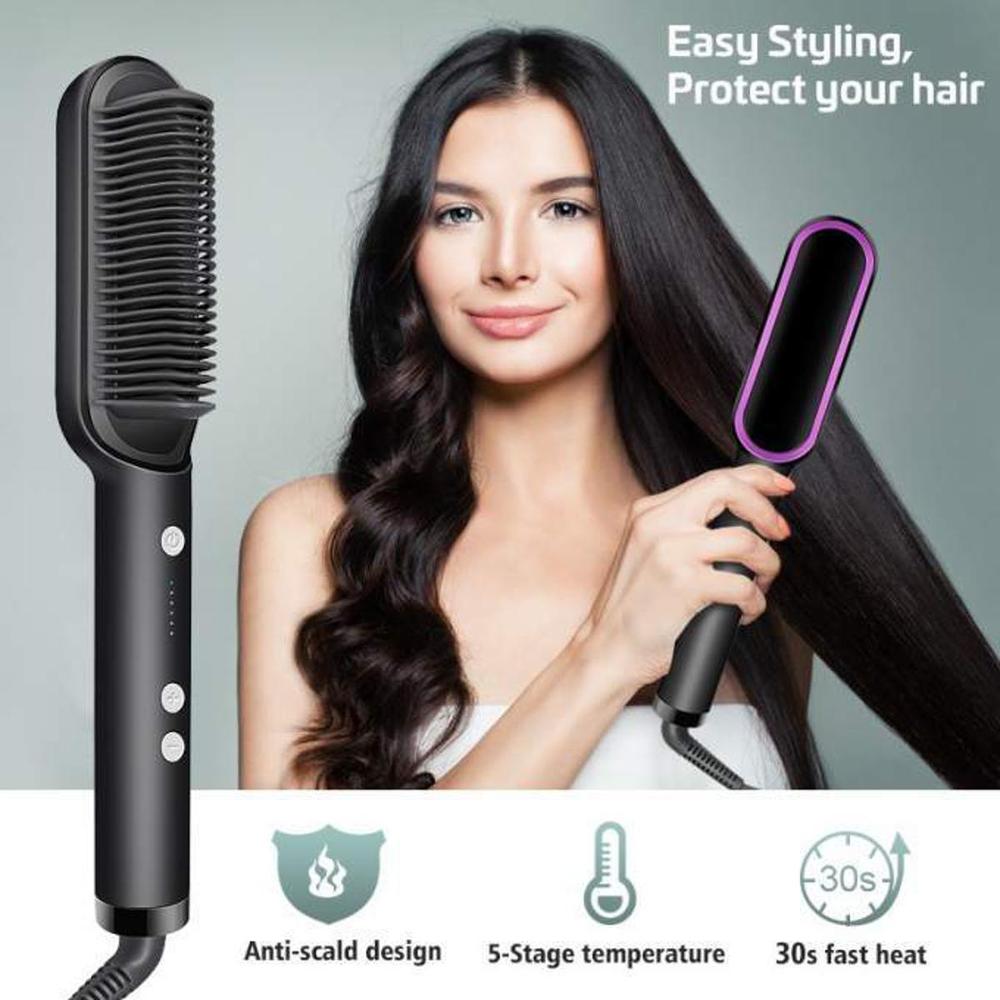 Hair straightener brush