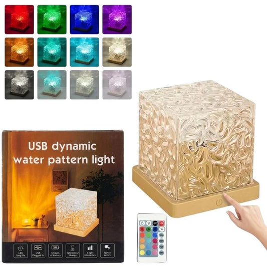 16 Colors Crystal Cube Ambient Light | RGB Water Ripple Lamp Projector with Remote Control | Dynamic Underwater Effect Mood Light for Bedroom, Living Room & Home Decor