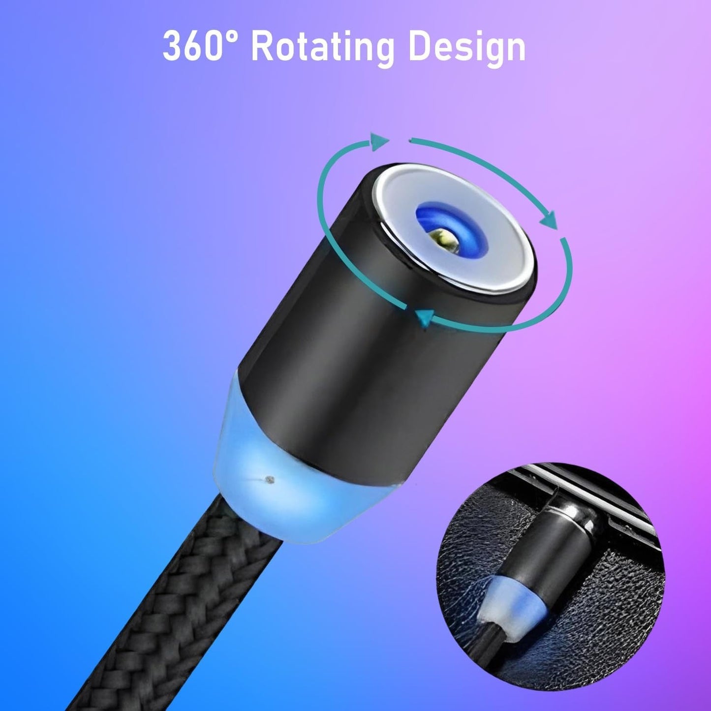 3-in-1 Magnetic Fast Charging Cable – Type-C, Micro USB & Lightning | 3A Fast Charging | 360° Magnetic Rotation