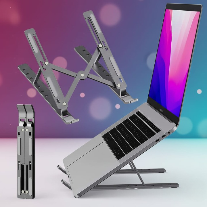 Foldable Metal Laptop Stand – Portable & Adjustable with Carry Cover