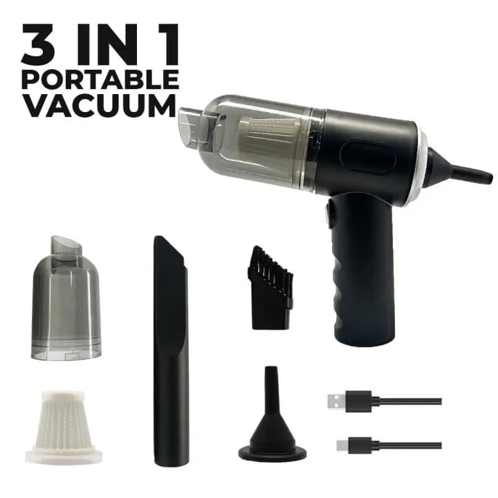 3-in-1 Portable Wireless Vacuum Cleaner – High Suction, Air Pump & Dust Blower