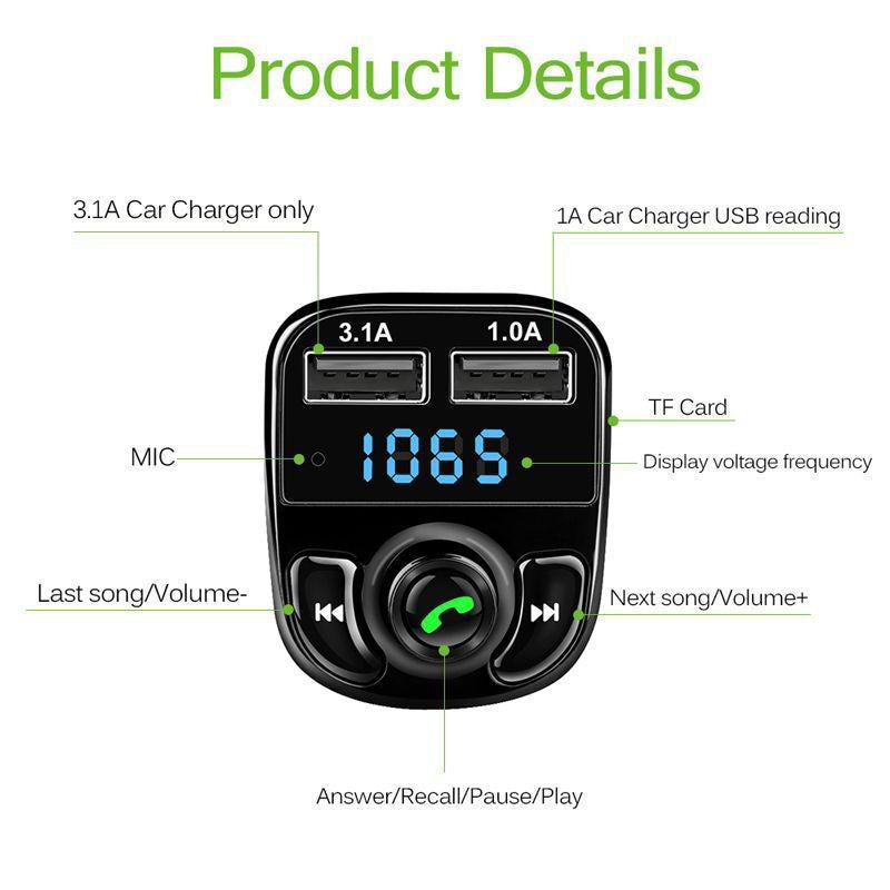 X8 Bluetooth Car FM Transmitter – Fast Charge + Hands-Free Calling
