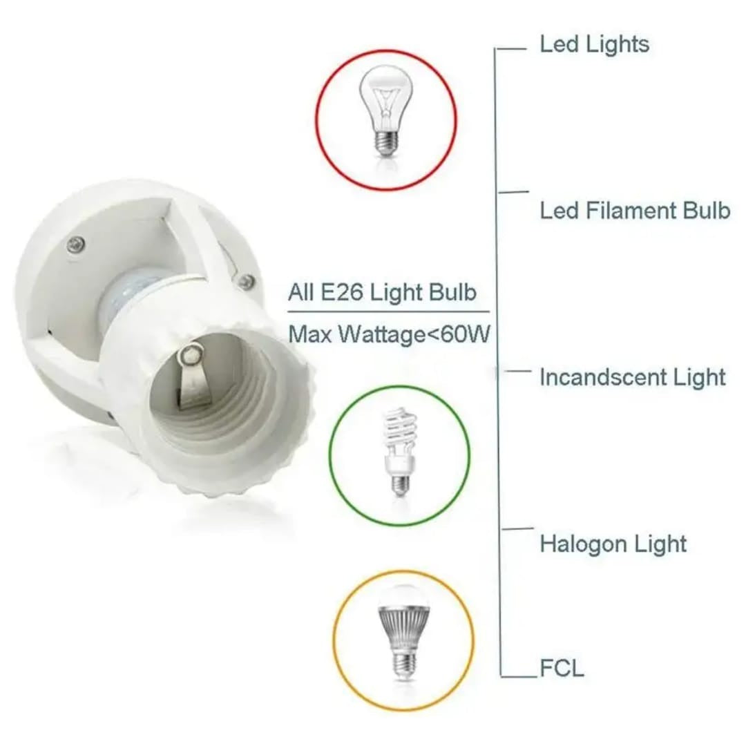 360° Smart Motion Sensor Lamp Holder – Automatic E27 Light Socket