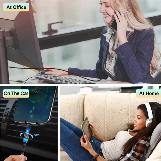 3-in-1 Magnetic Fast Charging Cable – Type-C, Micro USB & Lightning | 3A Fast Charging | 360° Magnetic Rotation