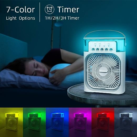 3-in-1 Portable Air Cooler Fan – USB Rechargeable Humidifier, Cooling Fan & LED Night Light (10-Inch)