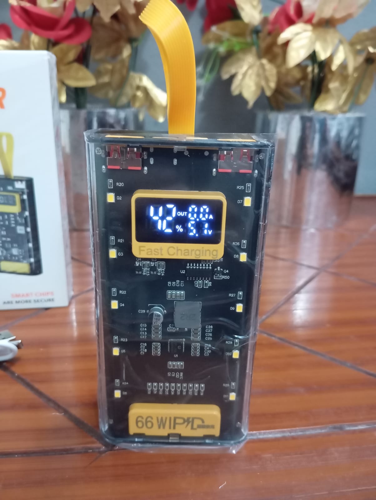 20000mAh Transparent Power Bank – Fast Charging + Emergency Light