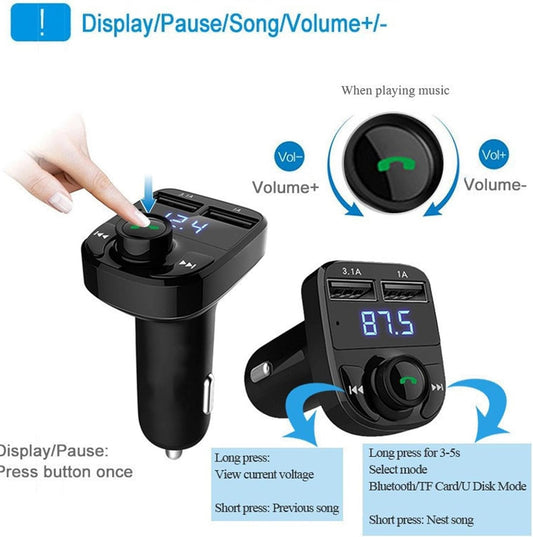 X8 Bluetooth Car FM Transmitter – Fast Charge + Hands-Free Calling