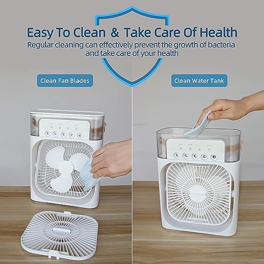 3-in-1 Portable Air Cooler Fan – USB Rechargeable Humidifier, Cooling Fan & LED Night Light (10-Inch)