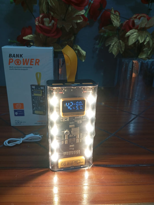 20000mAh Transparent Power Bank – Fast Charging + Emergency Light