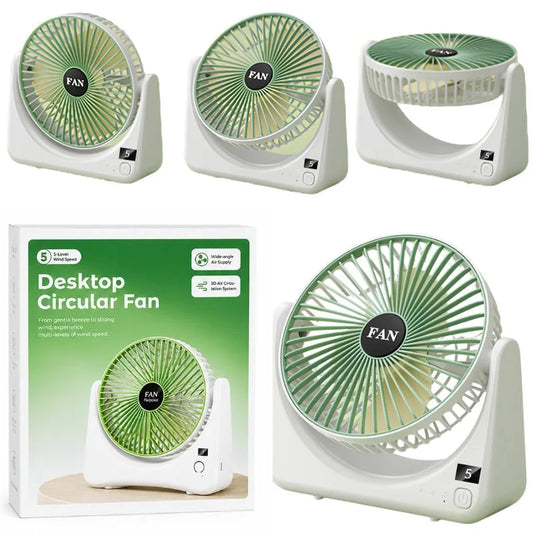 Circular Rechargeable Desktop  Fan | Model QL-01 | 3 Speed Personal Cooling Fan | Quiet Air Circulator for Home, Office & Travel | Random Color