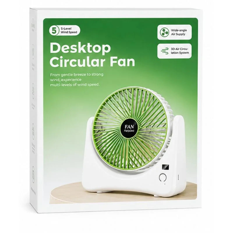 Circular Rechargeable Desktop  Fan | Model QL-01 | 3 Speed Personal Cooling Fan | Quiet Air Circulator for Home, Office & Travel | Random Color